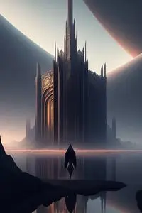 castle robot sky future river phone wallpaper