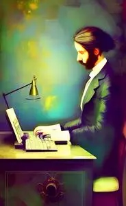 man author writing laptop baroque phone wallpaper