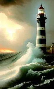 sea ocean waves lighthouse nature phone wallpaper