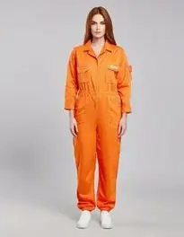 Woman Orange Boiler Suit Fancy Dress face swap