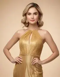 Woman Gold Evening Gown face swap