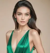 Womens Emerald Green Satin Dress face swap