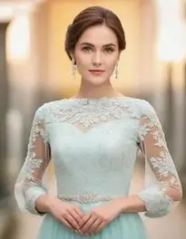 Elegant Long Evening Dress With Sleeves face swap