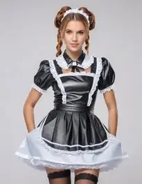 Leather French Maid Outfit face swap