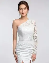 One Shoulder Long Sleeve Formal Dress face swap