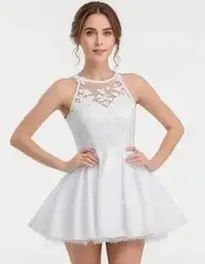 White Fancy Short Dress face swap
