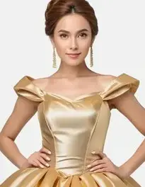 Woman Gold Evening Gown face swap