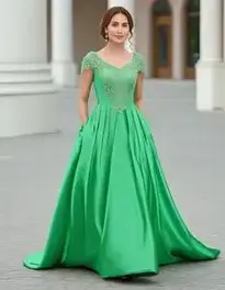 Woman Green Gown face swap
