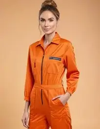 Woman Orange Boiler Suit Fancy Dress face swap