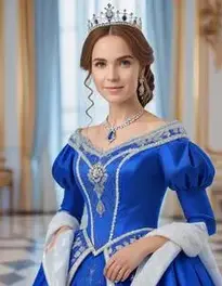 Woman Royal Blue Gown face swap