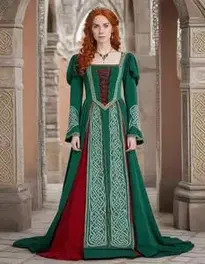 Woman Vintage Celtic Medieval Floor Length Renaissance Gothic Cosplay Dress face swap