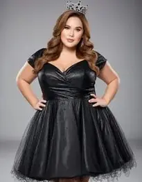 Plus Size Black Dress For Party face swap