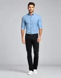 black jeans blue dress shirt Mavi Men's Long Sleeve Polo T-Shirt In Black