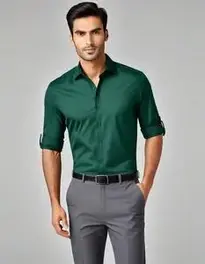 slim fit dress slacks Formy Olive Green Luxury Formal Cotton Shirt – The Foomer main image 1