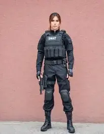 Swat Fancy Dress Womens Face Swap Buy Stock Photo