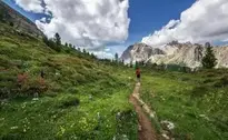 Dolomites Hiker Landscape background wallpaper