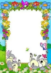 Cute Blue Kids PNG Photo Frame with Flowers and Bunnies