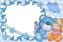 Cute Kids Blue Transparent Frame with Kid and Teddy Bear