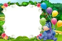 Kids Transparent PNG Frame with eEeyore and Balloons