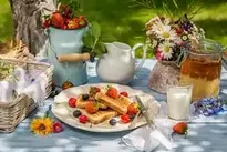Country Breakfast with Polish Flowers Background. Add your photos (2000x1334px)