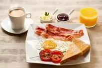 English Breakfast with Bacon Background. Add your photos (2000x1333px)