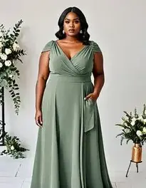 Plus Size Sage Green Bridesmaid Dress face swap
