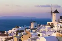 Building Houses Sunset Santorini wallpaper