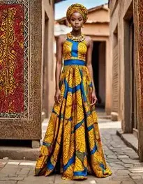 knee length dresses for ladies African Kitenge Wax Print Ankara Long Dress – Asigbe main image 1