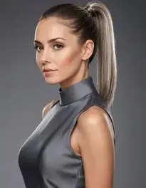 Female Gray Sleek Ponytail Hairstyle Middle Aged Beautiful Dress face swap