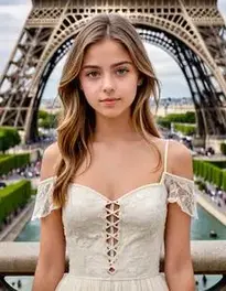 Female Teenager At Eiffel Tower Paris France face swap
