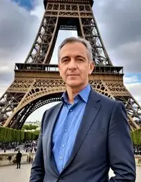 Male Middle Aged At Eiffel Tower Paris France face swap
