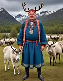 Male Senior Posing At Norwegian Sami Reindeer Herding Experience face swap