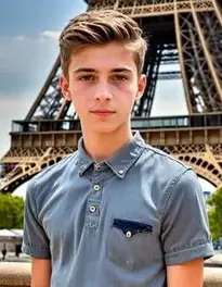 Male Teenager At Eiffel Tower Paris France face swap