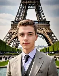 Male Young Adult At Eiffel Tower Paris France face swap
