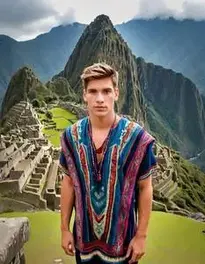 Male Young Adult At Machu Picchu Peru face swap