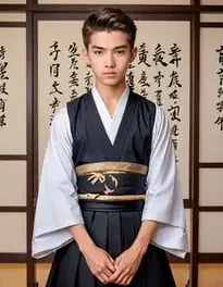 Male Teenager Posing At Japanese Calligraphy Class face swap