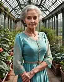 Female Posing At Victorian Greenhouse face swap