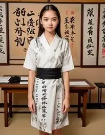 Female Teenager Posing At Japanese Calligraphy Class face swap