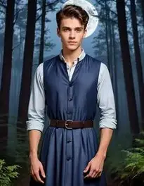 Male Young Adult Posing At Moonlit Forest face swap
