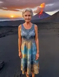 Female Posing At Hawaiian Sunrise Hike To A Volcano Crater face swap