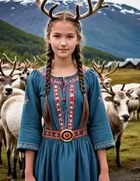 Female Teenager Posing At Norwegian Sami Reindeer Herding Experience face swap