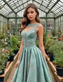 Female Young Adult Posing At Victorian Greenhouse face swap