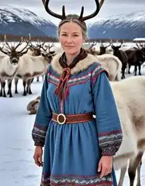 Female Middle Aged Posing At Norwegian Sami Reindeer Herding Experience face swap