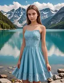 Female Teenager Posing At Glacial Lake face swap