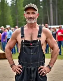 Male Middle Aged Posing At Canadian Lumberjack Competition face swap