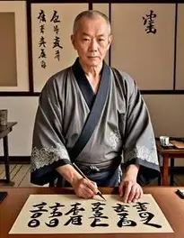Male Middle Aged Posing At Japanese Calligraphy Class face swap