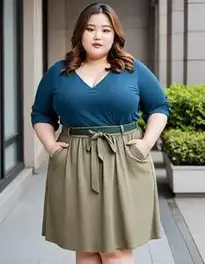Plus Size Korean Outfit For Chubby Female face swap