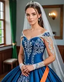 Traditional Blue Irish Wedding Dress face swap