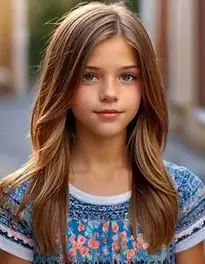 Female Preteen Layered Straight Hairstyle face swap