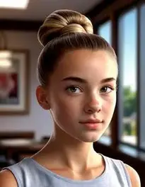 Female Preteen Sleek Bun Hairstyle face swap